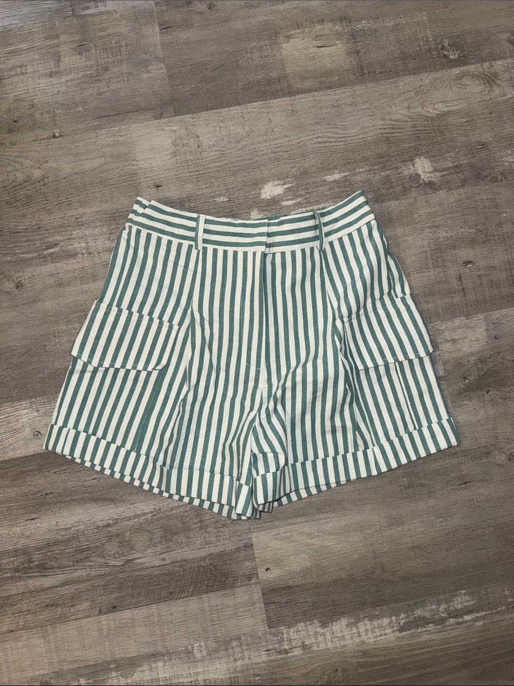 Blu Pepper Green & White Striped Cargo Shorts